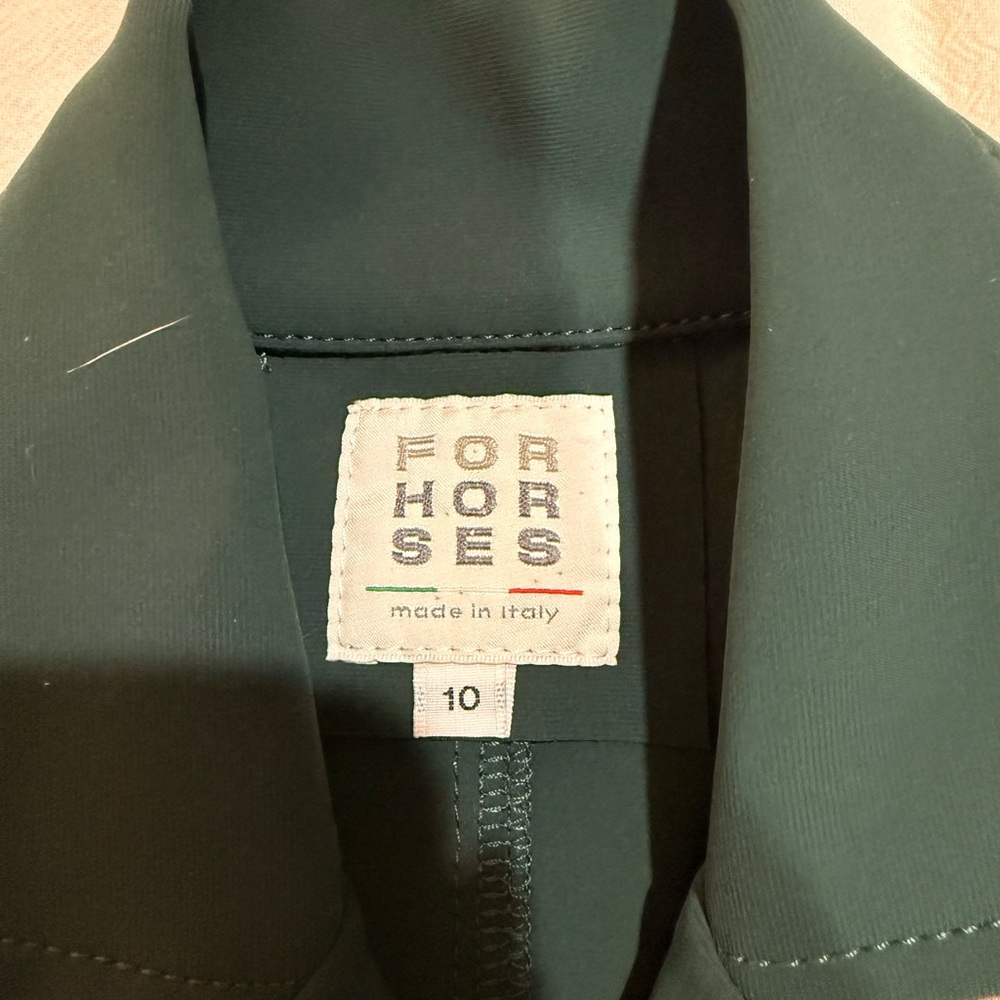Girls Equestian For Horses show jacket coat size 10 green with tan piping - Picture 3 of 3